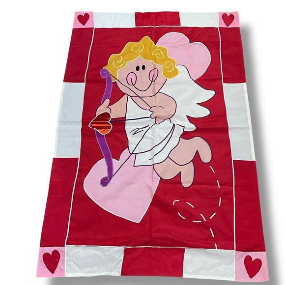 Vintage Valentines Day Cupid Heart Arrow Love Outdoor Garden Flag 28"W x 44"L - Picture 2 of 12